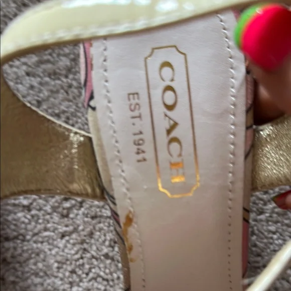 Coach Women's Pink and Yellow Patterned Wedge Sandals Size:8 - Picture 8 of 14